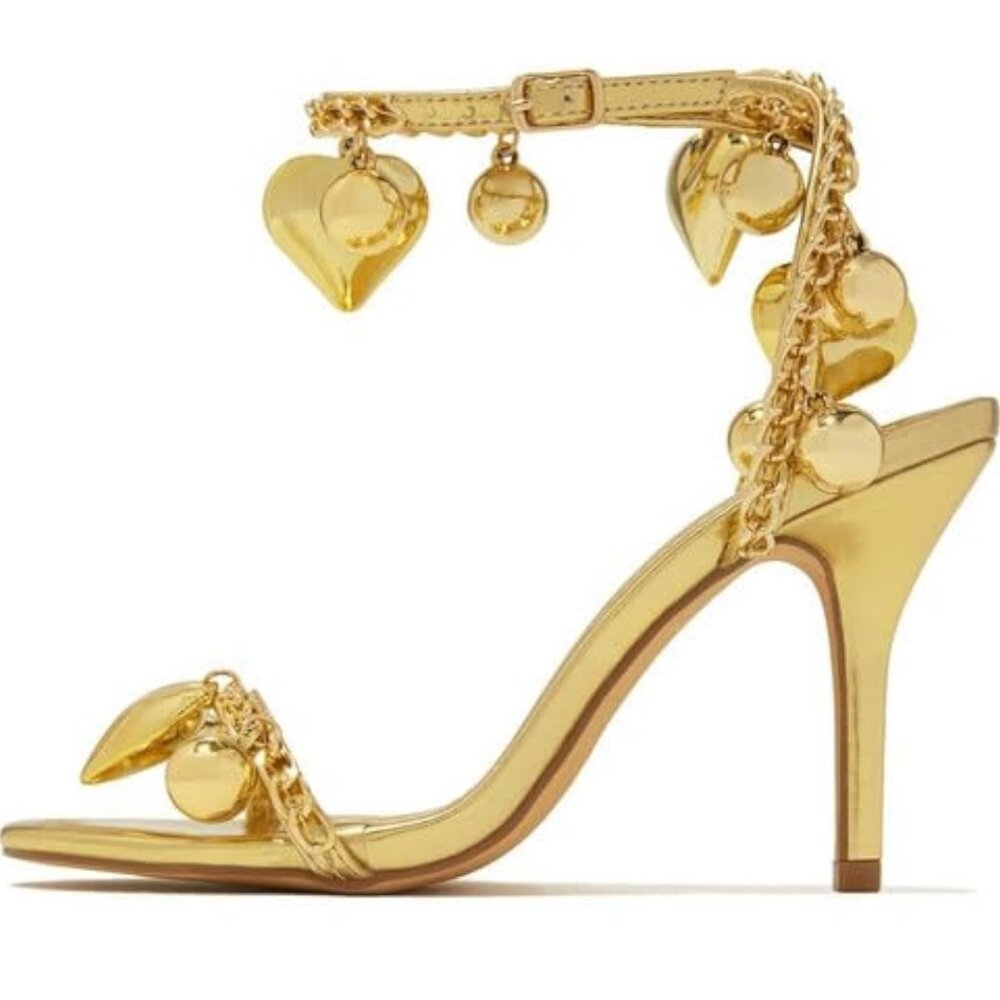 Party Shoes!  Gold High Heel Sandals with Baubles